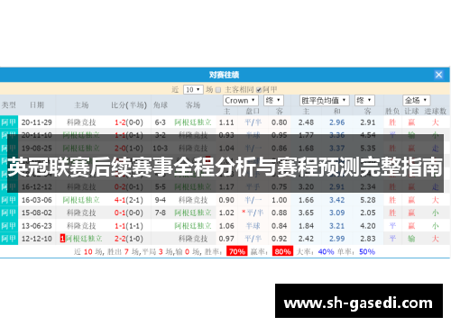 英冠联赛后续赛事全程分析与赛程预测完整指南